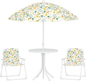 AIYAPLAY Gyerek Ülőgarnitúra Állítható Napernyővel, Gyerekasztallal és 2 Összecsukható Székkel, Kültéri Kerti Bútor, Fehér | Aosom