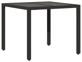 vidaXL 5 részes fekete polyrattan/üveg kerti étkezőgarnitúra párnákkal