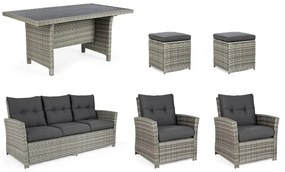Szürke műrattan hatszemélyes kerti lounge szett Ariel – Bizzotto