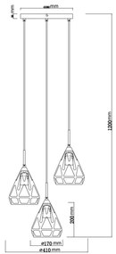 Globo 15889-3H - Csillár zsinóron HASSAN 3xE27/40W/230V