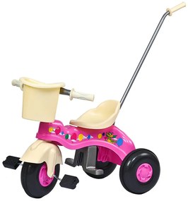 Gyermek pedálos tricikli vezetőrúddal BAYO JUNIOR rózsaszín