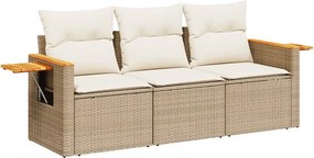 vidaXL 3 részes bézs polyrattan kerti ülőgarnitúra párnákkal