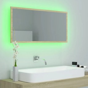 sonoma tölgy akril LED-es fürdőszobai tükör 90x8,5x37 cm