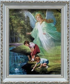 Vászonkép 31x26 Őrangyal Angyal Fehér Díszített Keresztelő Ajándék Keret