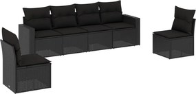 vidaXL 6 részes fekete polyrattan kerti ülőgarnitúra párnákkal