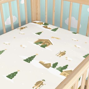 Goldea karácsonyi gyermek körgumis pamut lepedő kiságyba - karácsonyi dalok 60 x 120 cm