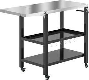 Outsunny 3-Szintes Grillkocsi BBQ Trolley Szolgáltatókocsi Kerekekkel Rozsdamentes Acél Felsőrésszel Összecsukható Oldalsó Asztal és Fogantyú Pizzasüt
