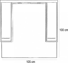 Nerva 105 cm-es tükrös felsőszekrény, Tükörfényes fehér színben