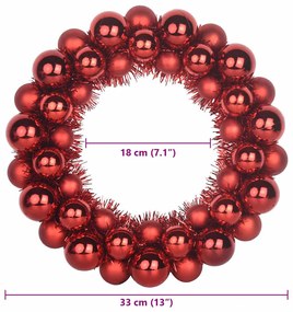 Karácsonyi labda koszorúk 2 pcs Piros 33 x 33 x 7 cm