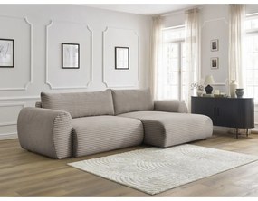 Világosszürkés bézs kordbársony kinyitható sarokkanapé (jobb oldali) Lucien – Bobochic Paris