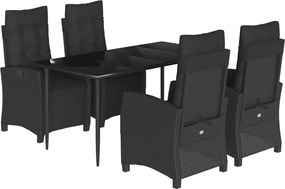vidaXL 5 részes fekete polyrattan kerti étkezőgarnitúra párnákkal