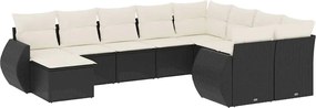 vidaXL 10 részes fekete polyrattan kerti ülőgarnitúra párnákkal