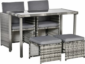 Outsunny Polirattan Ülőgarnitúra Étkező Szett 5 db Kárpittal, Szürke | Aosom