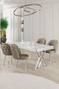 Rigel étkezőgarnitúra, fehér-króm, 130 cm – TR240CHR2231