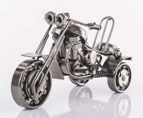 Industrial szürke fém 3 kerekű chopper trike motorkerékpár asztali dekoráció csapágy kerekekkel 9x17x7,5cm