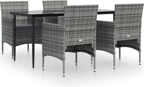 vidaXL 5 részes szürke és fekete kerti étkezőgarnitúra párnákkal