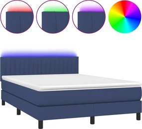 vidaXL kék szövet rugós és LED-es ágy matraccal 140x200 cm