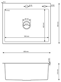 Erga HD, 1 kamrás acél mosogató 600x500x210 mm mosószer adagolóval, rózsaszín arany, ERG-MLS-HD6050Z