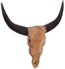 bika koponya fali-dísz tíkfából 69 x 6 x 60 cm