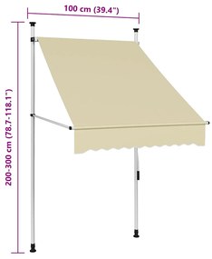 krémszínű kézzel feltekerhető napellenző 100 cm