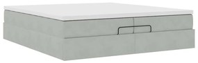 Ottomán ágykeret matracokkal világosszürke 200x200cm bársony