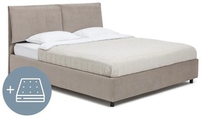 Szürkésbarna kárpitozott ágyneműtartós franciaágy matraccal, ágyráccsal 180x200 cm Myra Pillow – Bonami Selection