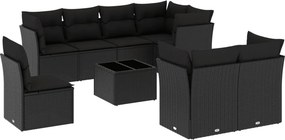 vidaXL 9 részes fekete polyrattan kerti ülőgarnitúra párnákkal
