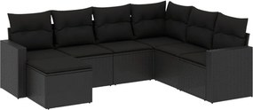 vidaXL 7 részes fekete polyrattan kerti ülőgarnitúra párnával
