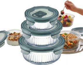 Ételtároló Üveg Fedéllel Kerek Mikró Uzsonnás Doboz Szett 3