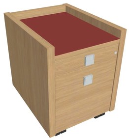 Verno mobil konténer 47 x 60 cm üveggel, 2 fiók, világos tölgy / piros