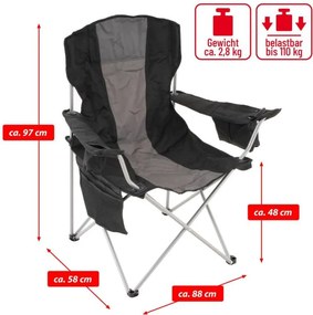 Összecsukható kempingszék XL hűtőtáskával fekete/szürke