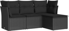 vidaXL 4 részes fekete polyrattan kerti ülőgarnitúra párnákkal