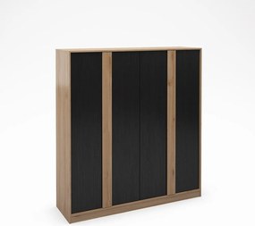 Fekete-natúr színű ruhásszekrény tölgyfa dekorral 180x197,5x53 cm Dennis – Marckeric