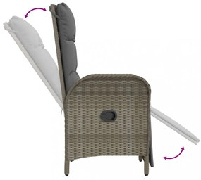 2 db szürke polyrattan dönthető kültéri szék párnával
