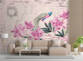 Gario Fotótapéta Madár egy ágon rózsaszínen - Andrea Haase Anyag: Vlies, Méret: 400 x 280 cm