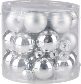 Felakasztható karácsonyfadísz ezüst színben 2,5cm 24 db üveg