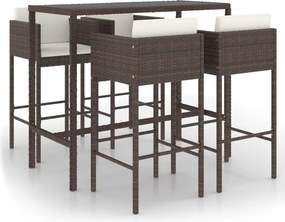 vidaXL 5 részes barna polyrattan kerti bárszett párnákkal