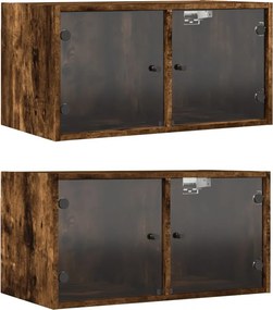 vidaXL 2 db füstös tölgy színű faliszekrény üvegajtókkal 68,5x37x35 cm