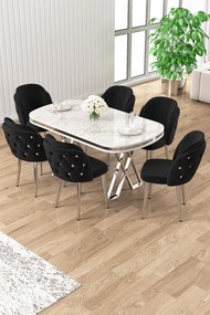 Zae étkezőgarnitúra, fehér márvány-króm, 168 cm – TR240CHR3083