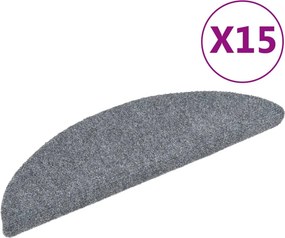vidaXL 15 db öntapadós lépcsőszőnyeg 56 x 17 x 3 cm világosszürke félkör alakú