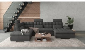 Antracitszürke kinyitható tárolóhelyes sarokkanapé (bal oldali-U alakú) Merkur – Ropez