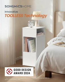 Éjjeliszekrény, gyors összeszerelés, 2 nyitott rekesz, 1 fiók, Hófehér