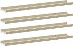 vidaXL 4 db fehér és sonoma tölgy színű fali polc 80 x 9 x 3 cm