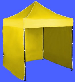 Gyorsan összecsukható sátor 2x2m – acél, Sárga, 3 oldalfal