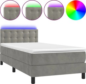 vidaXL világosszürke bársony rugós és LED-es ágy matraccal 100x200 cm