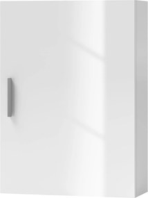 HOMCOM Fényes Fehér Fürdőszobai Fali Szekrény, 1 Ajtóval, 3 Állítható Üvegpolccal, 3 Szinten, Felfüggeszthető Fürdőszobai Szekrény, 40x15x55 cm | Aoso