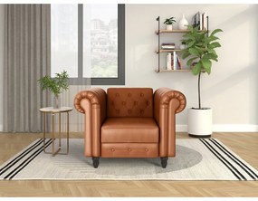 Konyakbarna bőrutánzat chesterfield fotel Felix – Støraa