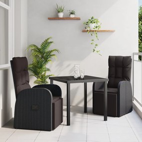 3 részes kerti étkező szett párnákkal fekete poly rattan