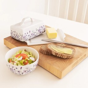 Fehér-lila porcelán leveses tálka 500 ml Louka – Orion