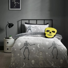 Szürke egyszemélyes mikroplüss gyerek ágyneműhuzat világító hatással 135x200 cm Halloween Skeleton – Catherine Lansfield